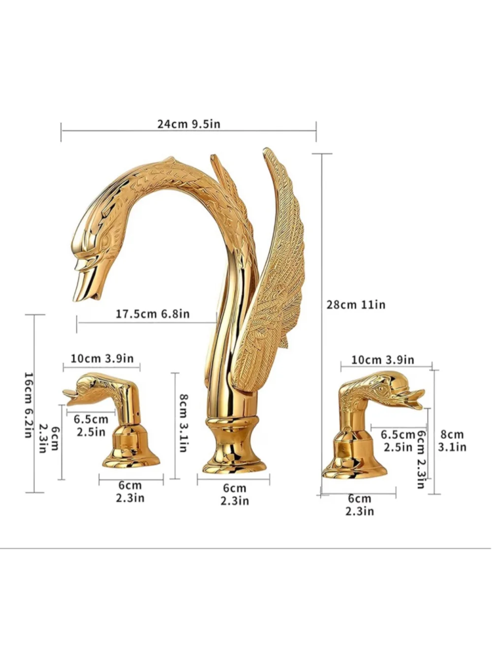 NEW Golden Gold Ornate Swan Bathroom Sink Faucet Combo Deck Mount Sink Mix $230